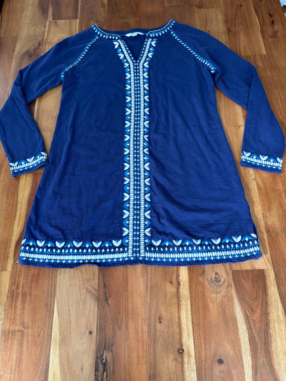 Boden Blue Embroidered Cotton Tunic Dress - Size Small